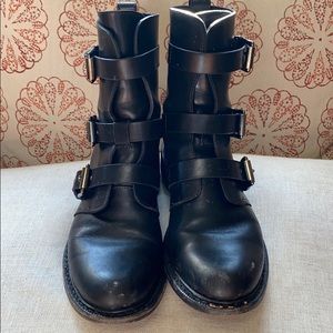 Leather mid calf boots